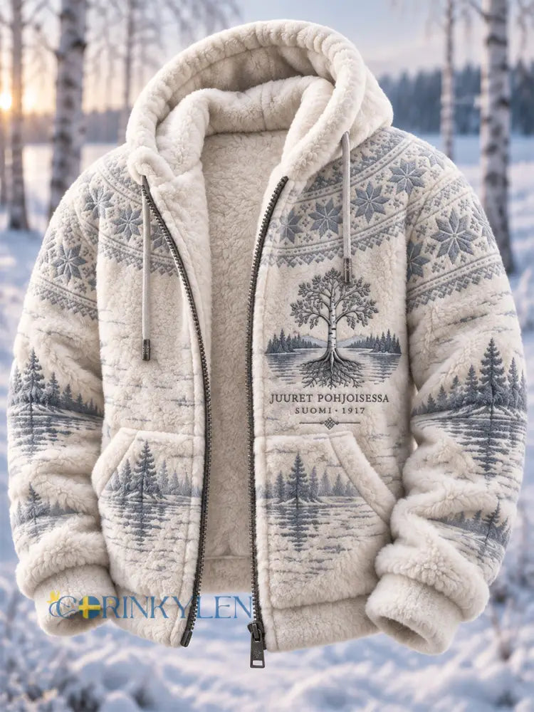Herrlig retrofinlandshuva i flanell med dragkedja för Finlands självständighetsdag - vitt / S