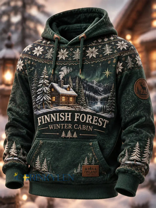 Herrlig retrofinnsk jultröja med huva - grönt / S