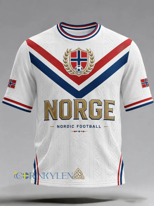 Herrlig retrotröja i nordisk stil för norska fotbollssupportrar med konstnärlig printning - A / S