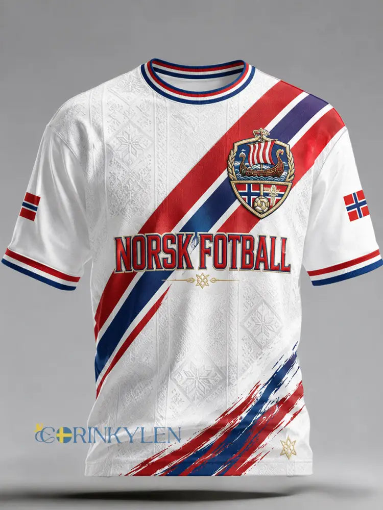 Herrlig retrotröja i nordisk stil för norska fotbollssupportrar med konstnärlig printning - A / S
