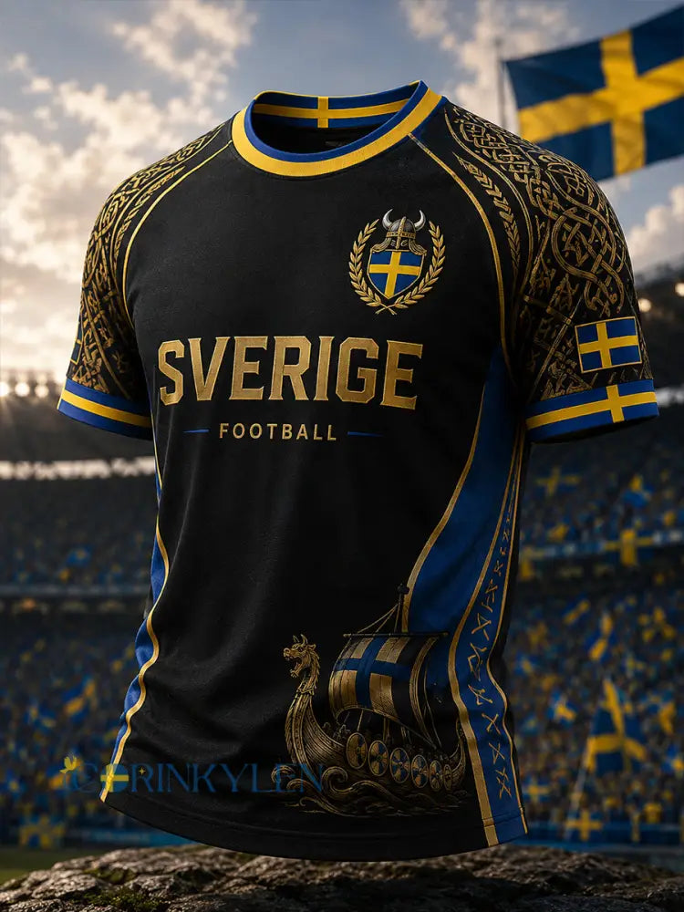 Herrlig retrovikingafotbollströja med motiv raglanärmar och korta ärmar - A / S