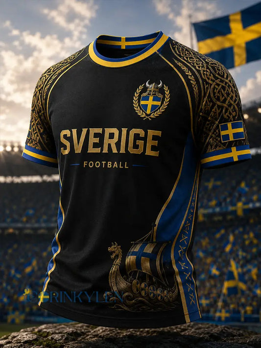 Herrlig retrovikingafotbollströja med motiv raglanärmar och korta ärmar - A / S