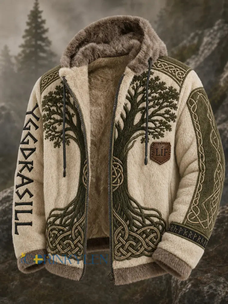 Herrlig retrovikingakulturkonsttryck avslappnad och bekväm flanelljacka med huva - A / S
