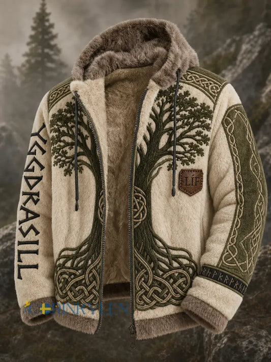 Herrlig retrovikingakulturkonsttryck avslappnad och bekväm flanelljacka med huva - A / S