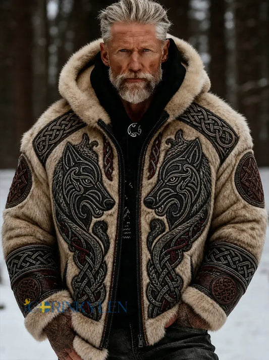 Herrlig retrovikingakulturkonsttryck avslappnad och bekväm flanelljacka med huva - A / S