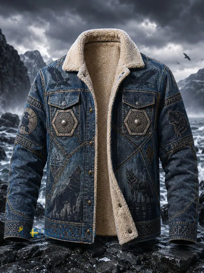 Herrlig retrovikingaslapp med vargtotem i keltisk stil – flanelltröja med huva och luv - A / S