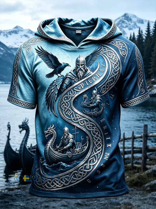 Herrlig retrovikingatryckt casual hoodtröja - som bild / S