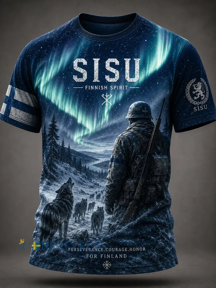 Herrlig Sisu-patriotisk minneströja med konstnärlig tryck – Finsk veteran - A / S