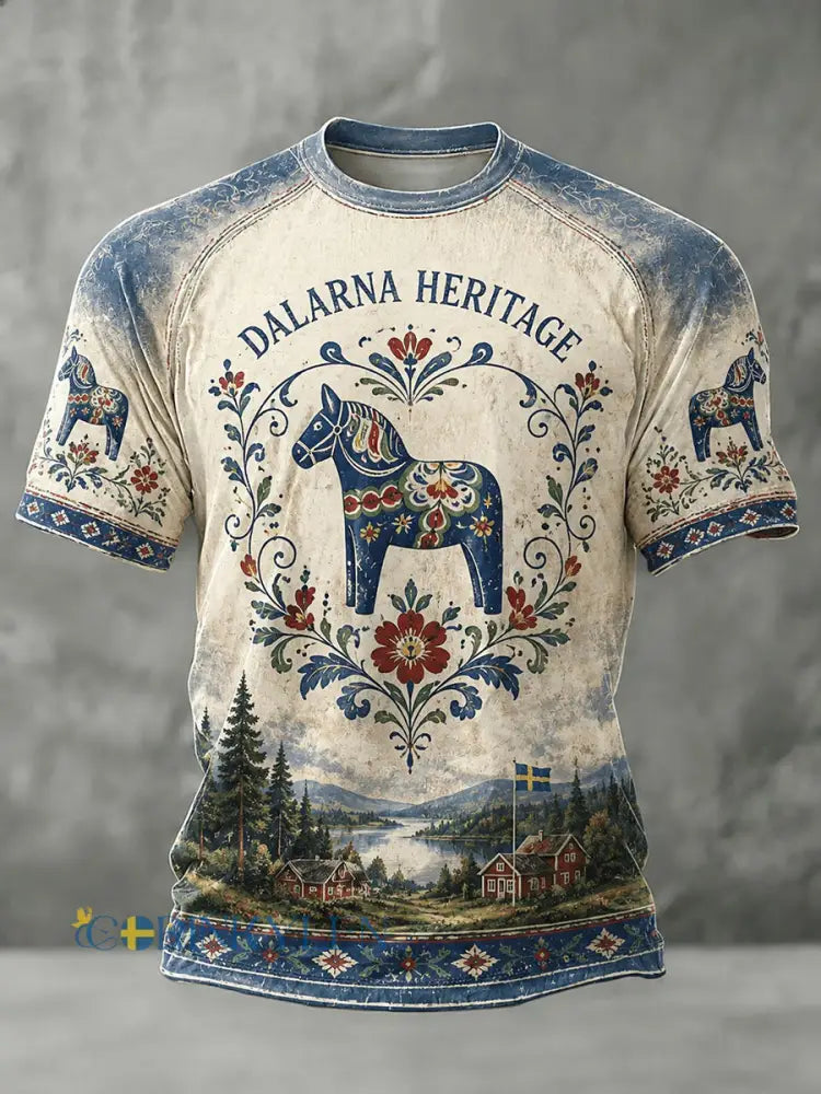 Herrlig t-shirt i svensk stil med dalahästtryck avslappnad modell och korta ärmar - som bild / S