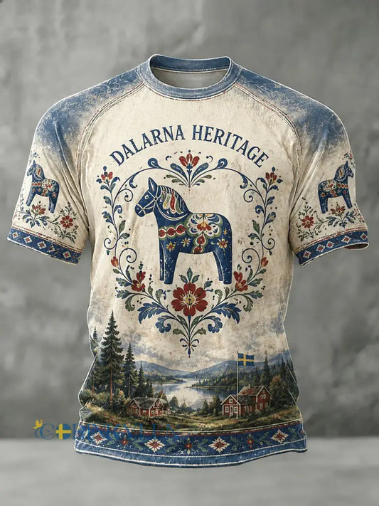 Herrlig t-shirt i svensk stil med dalahästtryck avslappnad modell och korta ärmar - som bild / S