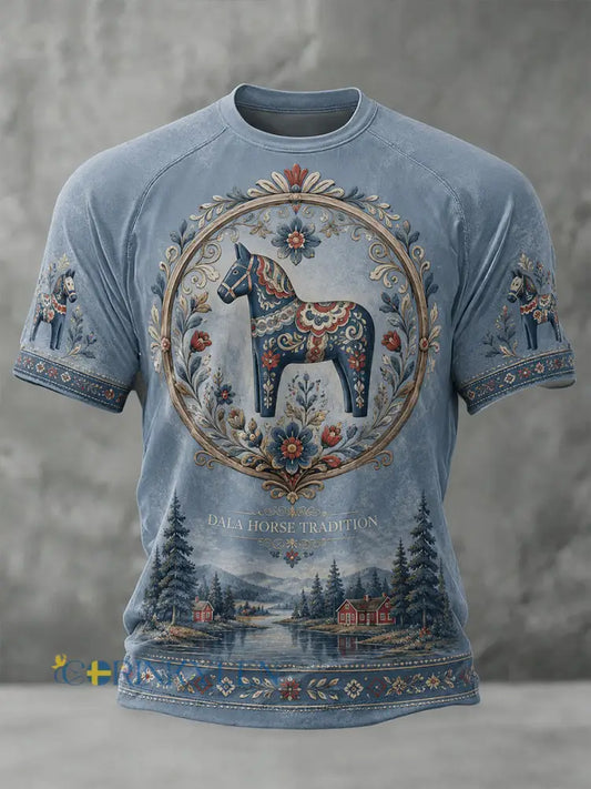 Herrlig t-shirt i svensk stil med dalahästtryck avslappnad modell och korta ärmar - som bild / S