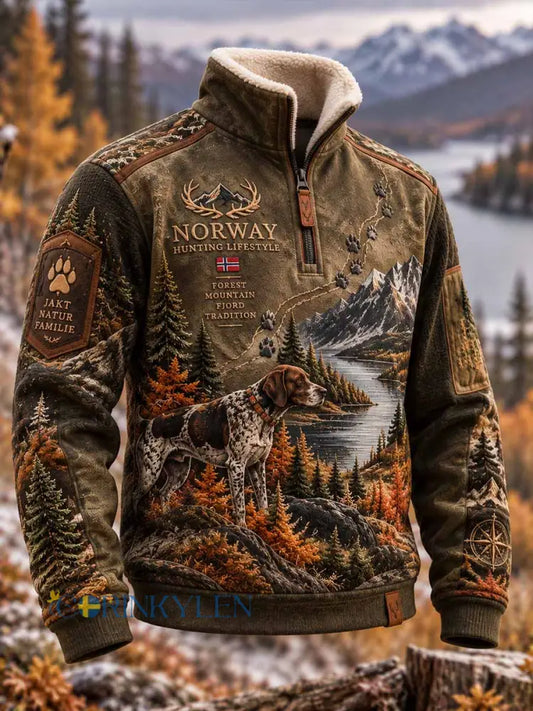 Herrlig tröja med norsk friluftsjaktmönster och tryckt mönster - som bild / S