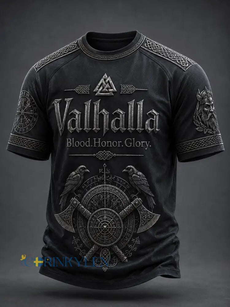 Herrlig Valhalla tryckt casual t-shirt med korta ärmarna - som bild / S