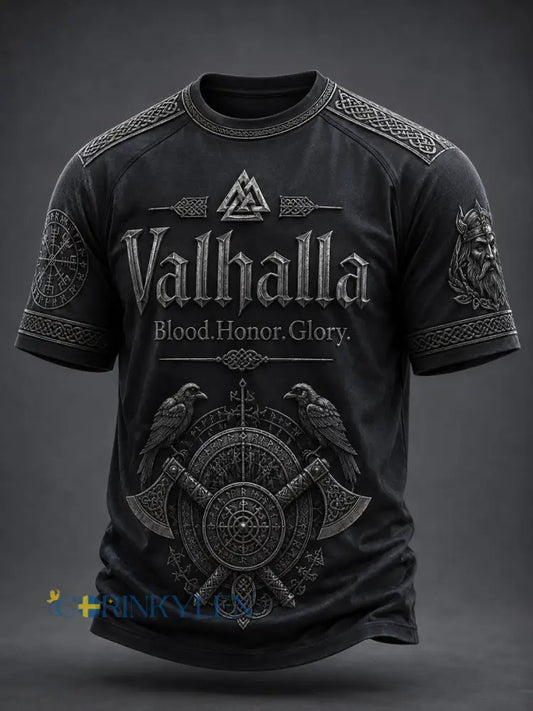 Herrlig Valhalla tryckt casual t-shirt med korta ärmarna - som bild / S