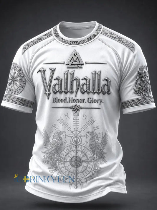 Herrlig Valhalla tryckt casual t-shirt med korta ärmarna - som bild / S