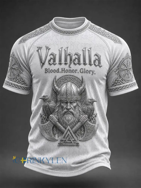 Herrlig Valhalla tryckt casual t-shirt med korta ärmarna - som bild / S