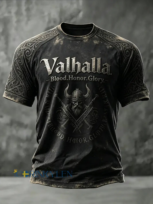 Herrlig Valhalla tryckt casual t-shirt med korta ärmarna - som bild / S