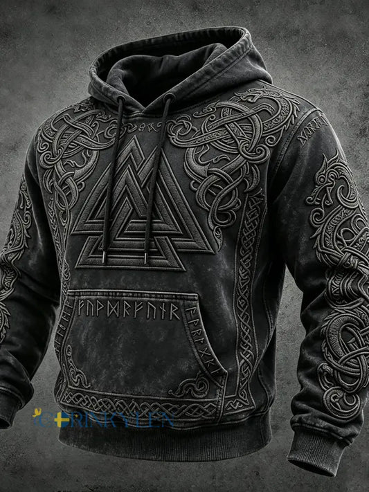 Herrlig vikingainspirerad konst keltiskt tryck vintage mysig hoodie - svart / S
