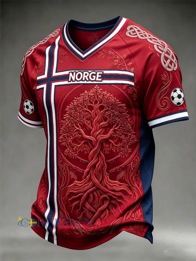 Herrlig vikingelementfärgblockad designavslappnad t-shirt - röd / S
