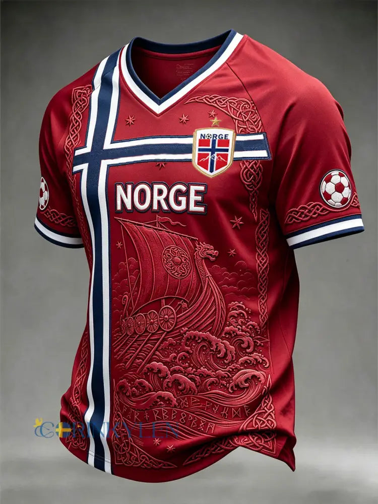 Herrlig vikingelementfärgblockad designavslappnad t-shirt - röd / S