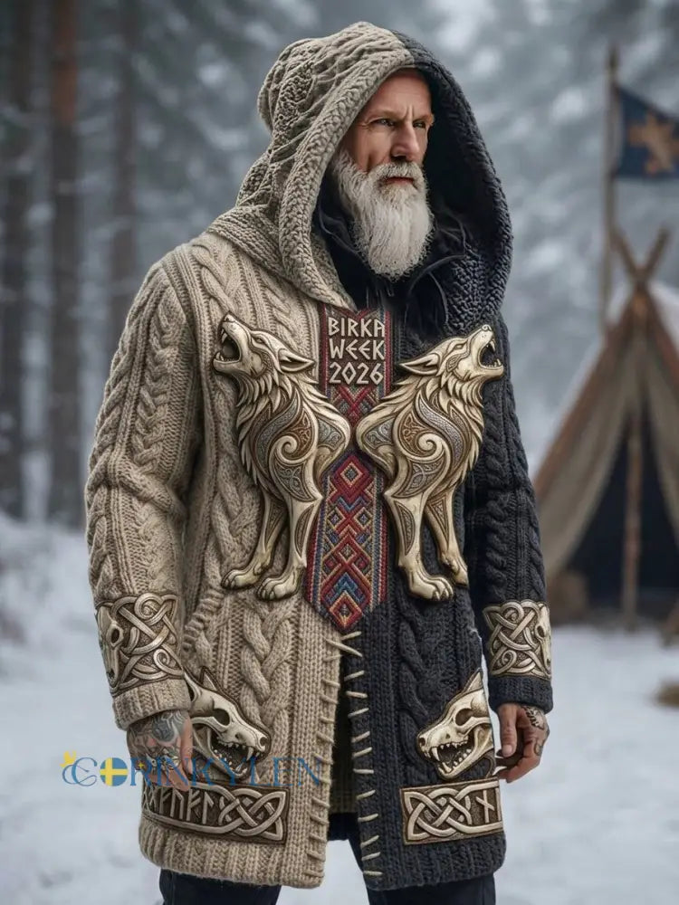 Herrlig vintage svensk Birka-Vikingaveckors lång vikingakappa med huva - Khaki / S