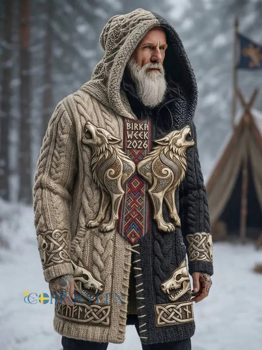 Herrlig vintage svensk Birka-Vikingaveckors lång vikingakappa med huva - Khaki / S