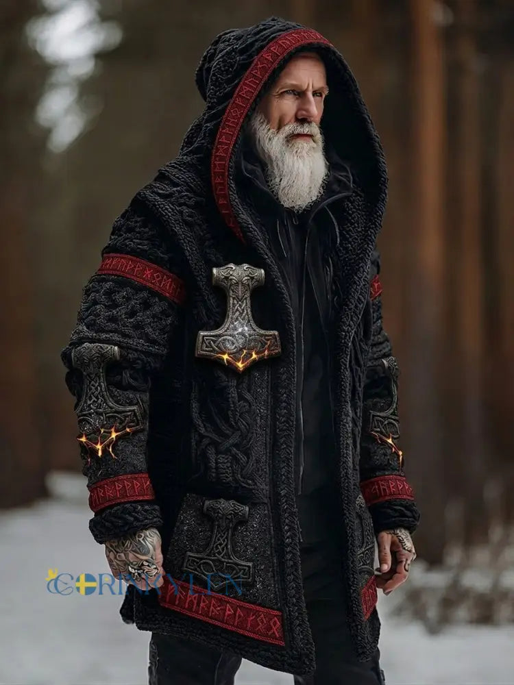 Herrlig vintage svensk Birka-Vikingaveckors lång vikingakappa med huva - svart / S