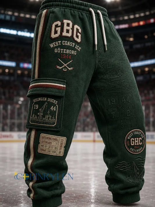 Herrliga 1944 Göteborg Hockeyarv-våffelmönstrade printad löparsweatbyxor casual stil - A / S