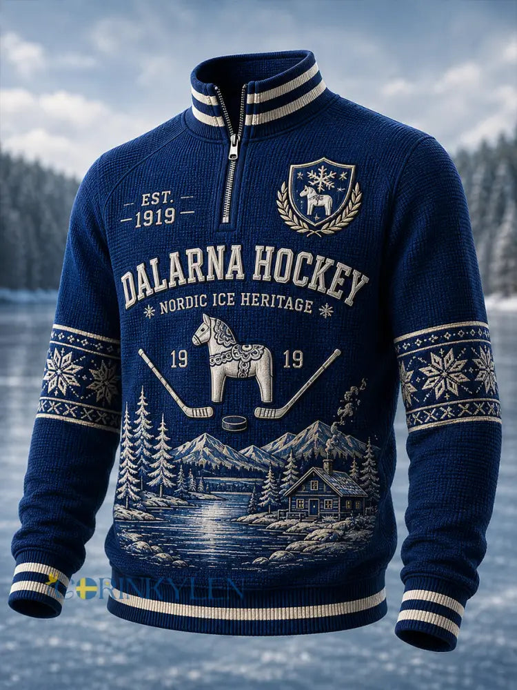 Herrligan avsnittet Svensk ishockey Leksands IF Fans Älskare Våffeltröja med lång ärm - A / S