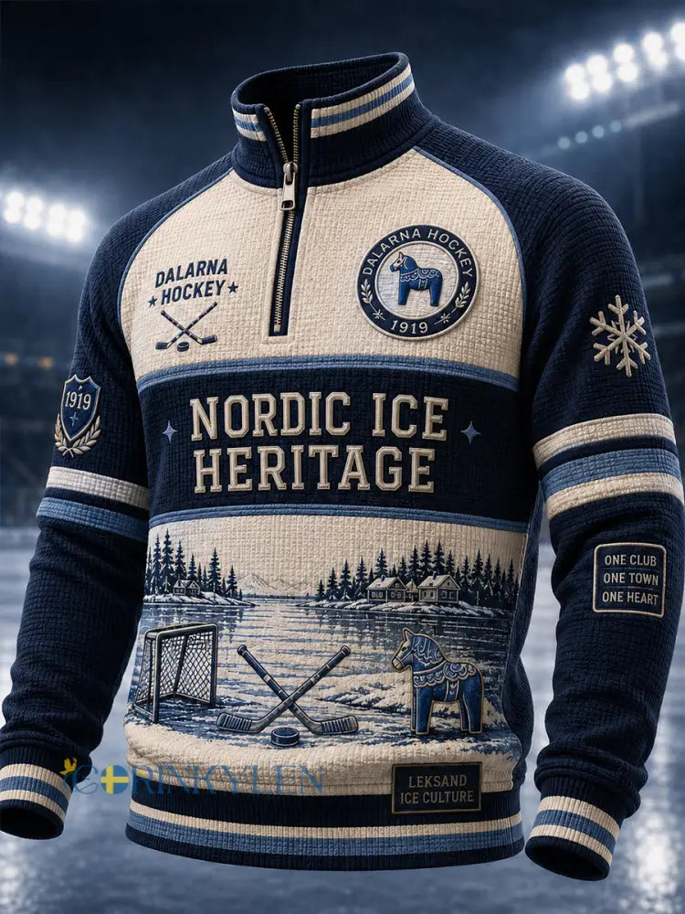 Herrligan avsnittet Svensk ishockey Leksands IF Fans Älskare Våffeltröja med lång ärm - A / S
