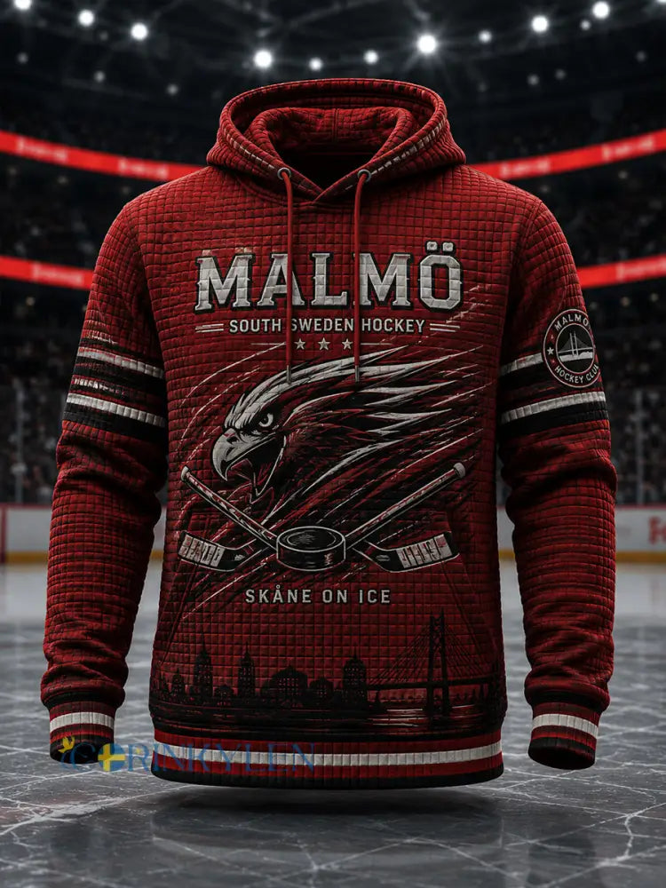 Herrligan i ishockey i Sverige Malmö Redhawks Entusiaster Överskottsstorlek Löparegenskuddad Hoodie med fickor - A / S