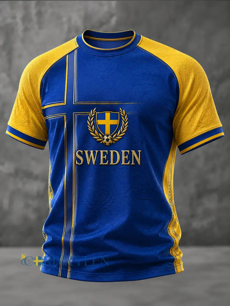 Herrligan svensk fotboll tryckt ledig t-shirt med korta ärmarna - som bild / S