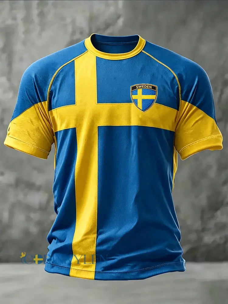 Herrligan svensk fotboll tryckt ledig t-shirt med korta ärmarna - som bild / S