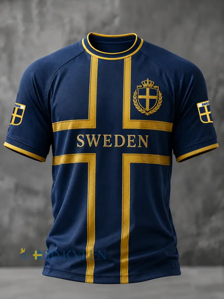 Herrligan svensk fotboll tryckt ledig t-shirt med korta ärmarna - som bild / S