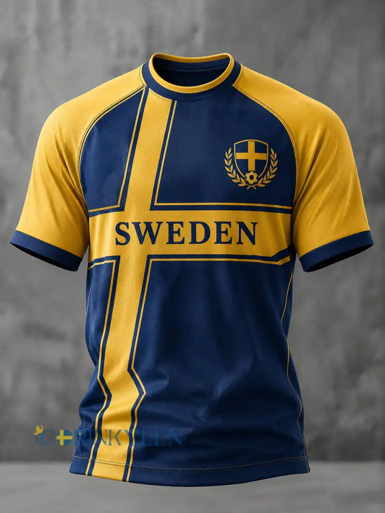 Herrligan svensk fotboll tryckt ledig t-shirt med korta ärmarna - som bild / S