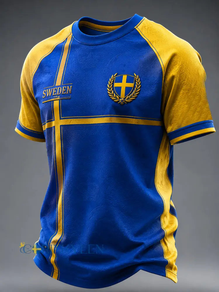 Herrligan svensk fotboll tryckt ledig t-shirt med korta ärmarna - som bild / S