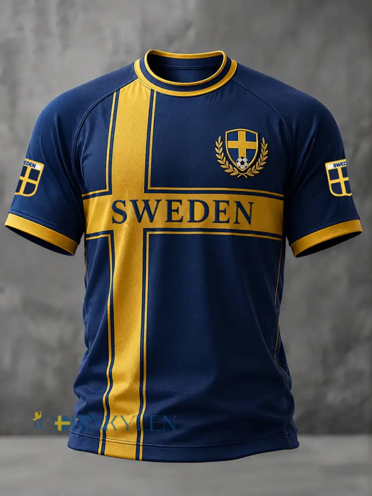 Herrligan svensk fotboll tryckt ledig t-shirt med korta ärmarna - som bild / S