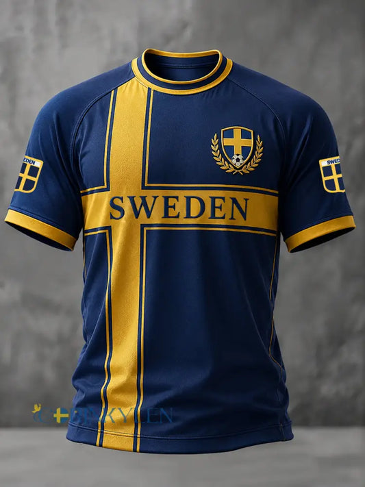 Herrligan svensk fotboll tryckt ledig t-shirt med korta ärmarna - som bild / S