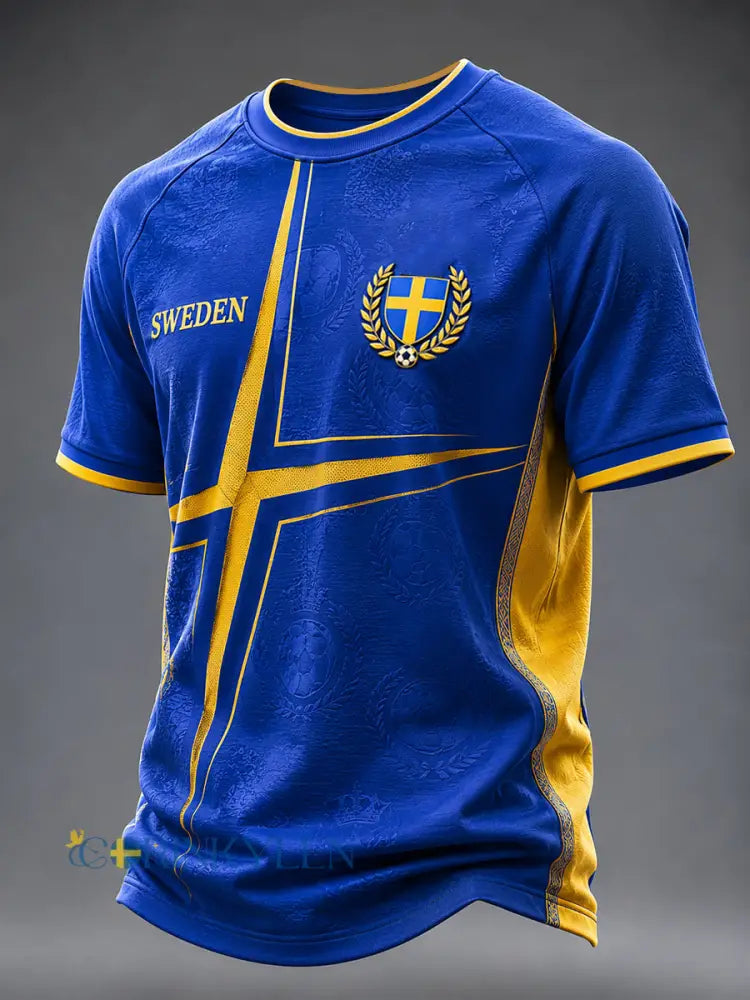 Herrligan svensk fotboll tryckt ledig t-shirt med korta ärmarna - som bild / S