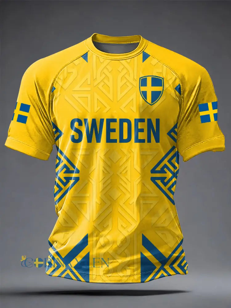 Herrligan svensk fotboll tryckt ledig t-shirt med korta ärmarna - som bild / S