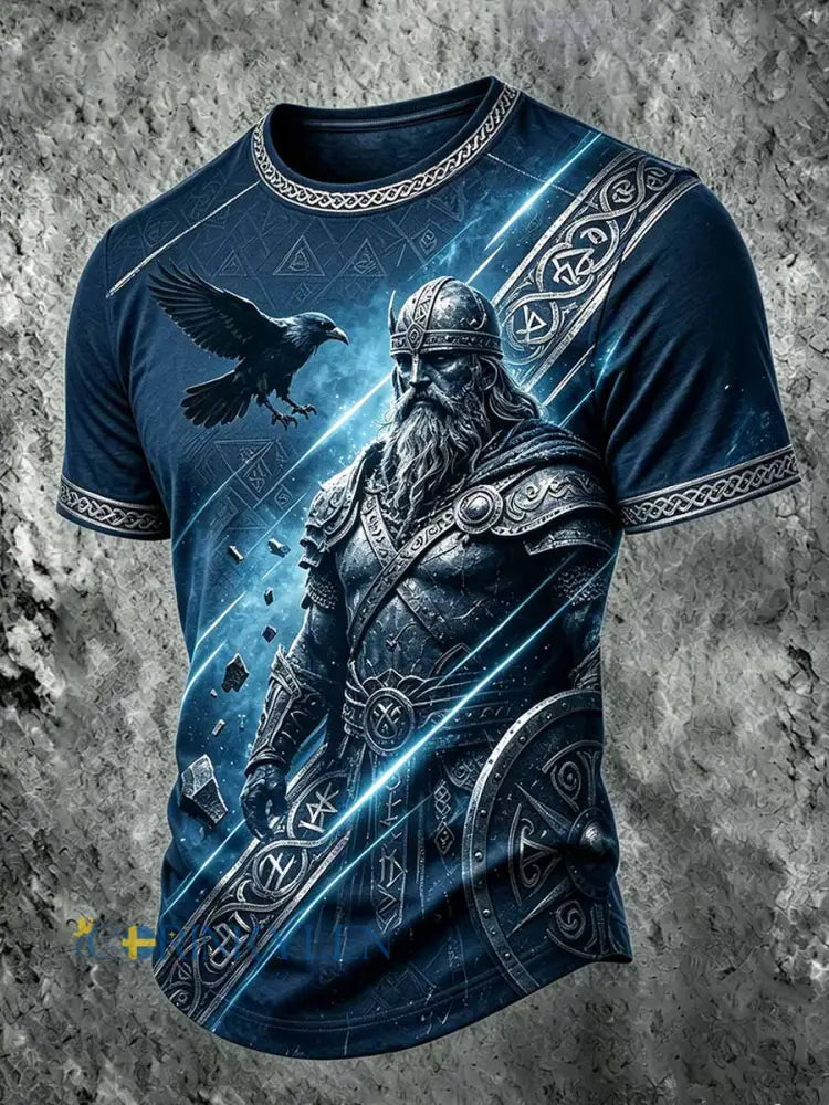 Herrligt retrovikingakrigartryck på avslappnad kortärmad t-shirt - som bild / M