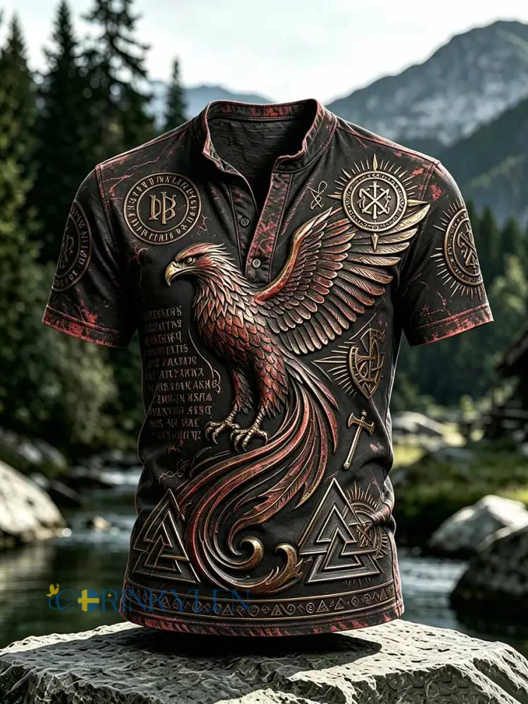 Herrligt retrovikingatryck på ledig kortärmad t-shirt - som bild / S