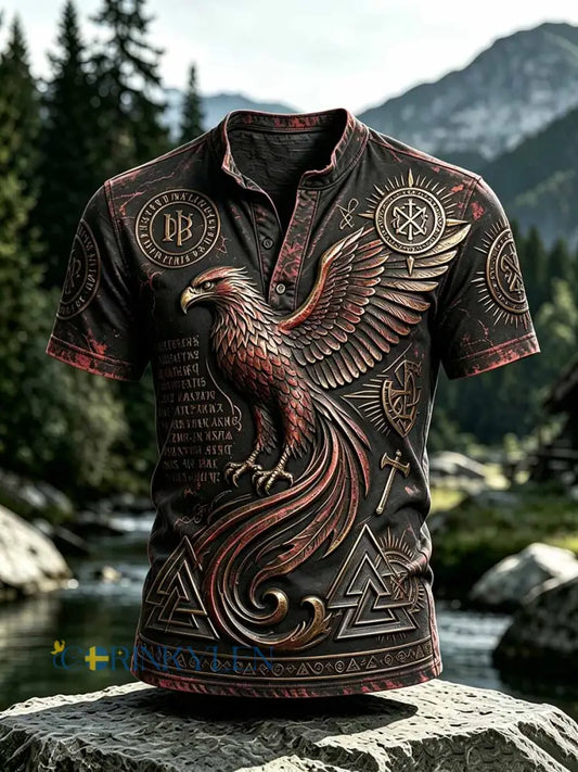 Herrligt retrovikingatryck på ledig kortärmad t-shirt - som bild / S