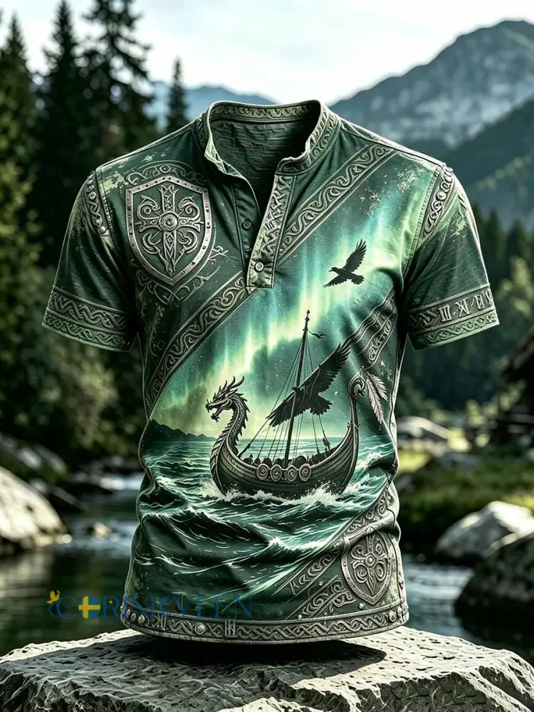 Herrligt retrovikingatryck på ledig kortärmad t-shirt - som bild / S