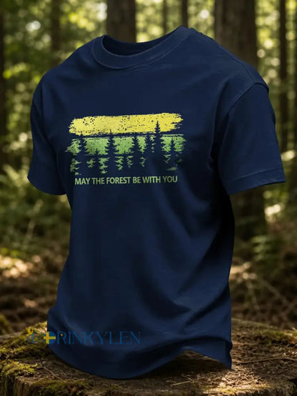 Herrmärket May The Forest Be With You tryckt ledig t-shirt - marinblå / S