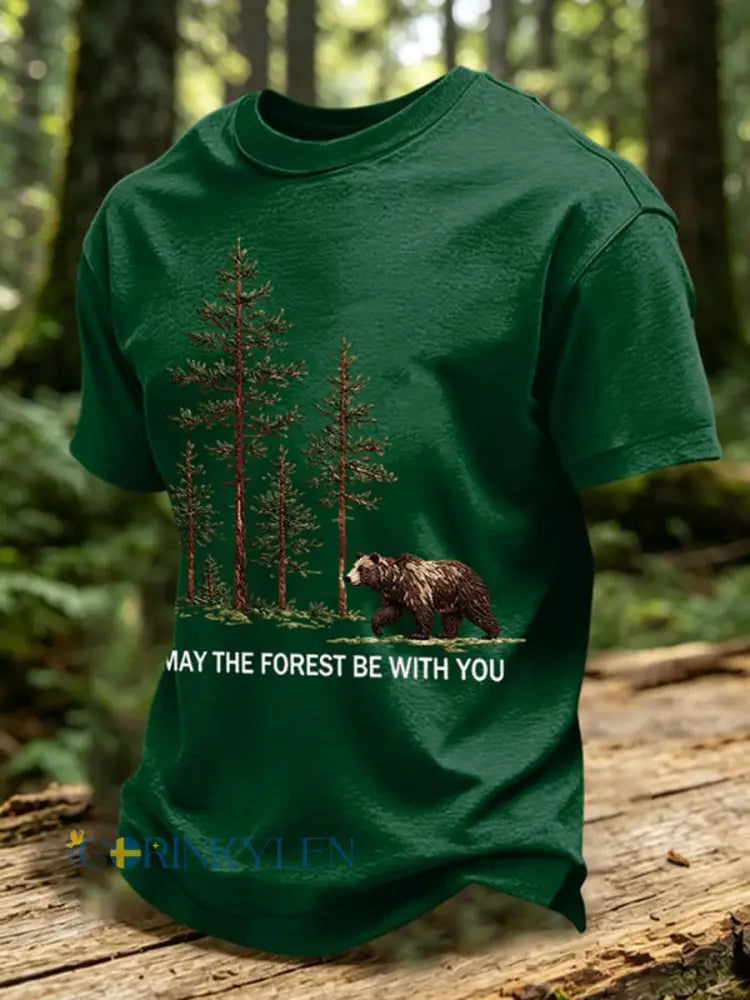 Herrmärket May The Forest Be With You tryckt ledig t-shirt - mörk grön / S