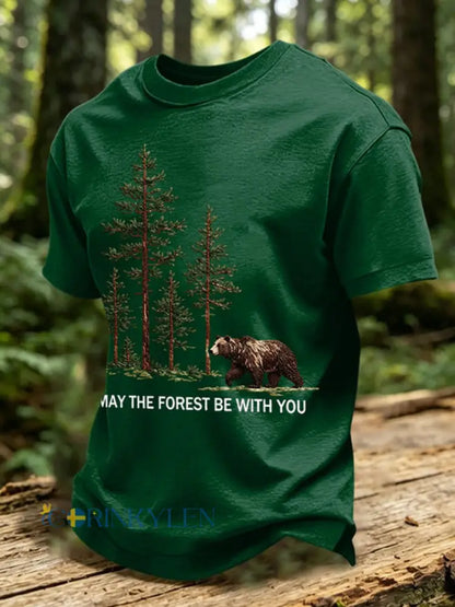 Herrmärket May The Forest Be With You tryckt ledig t-shirt - mörk grön / S