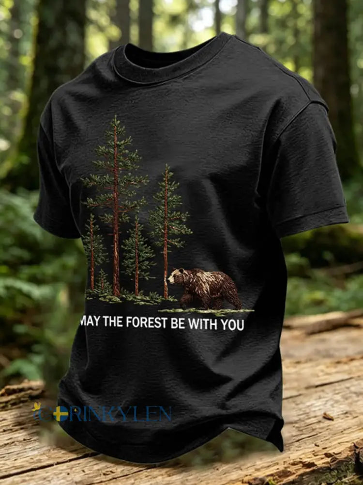 Herrmärket May The Forest Be With You tryckt ledig t-shirt - svart / S