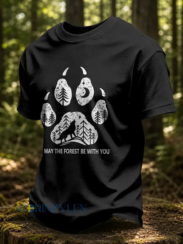 Herrmärket May The Forest Be With You tryckt ledig t-shirt - svart / S