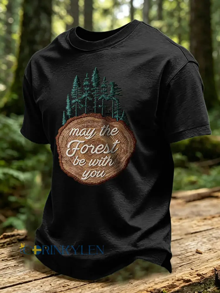 Herrmärket May The Forest Be With You tryckt ledig t-shirt - svart / S